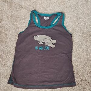 Lazy One Charcoal and Teal Manatee Tank Top